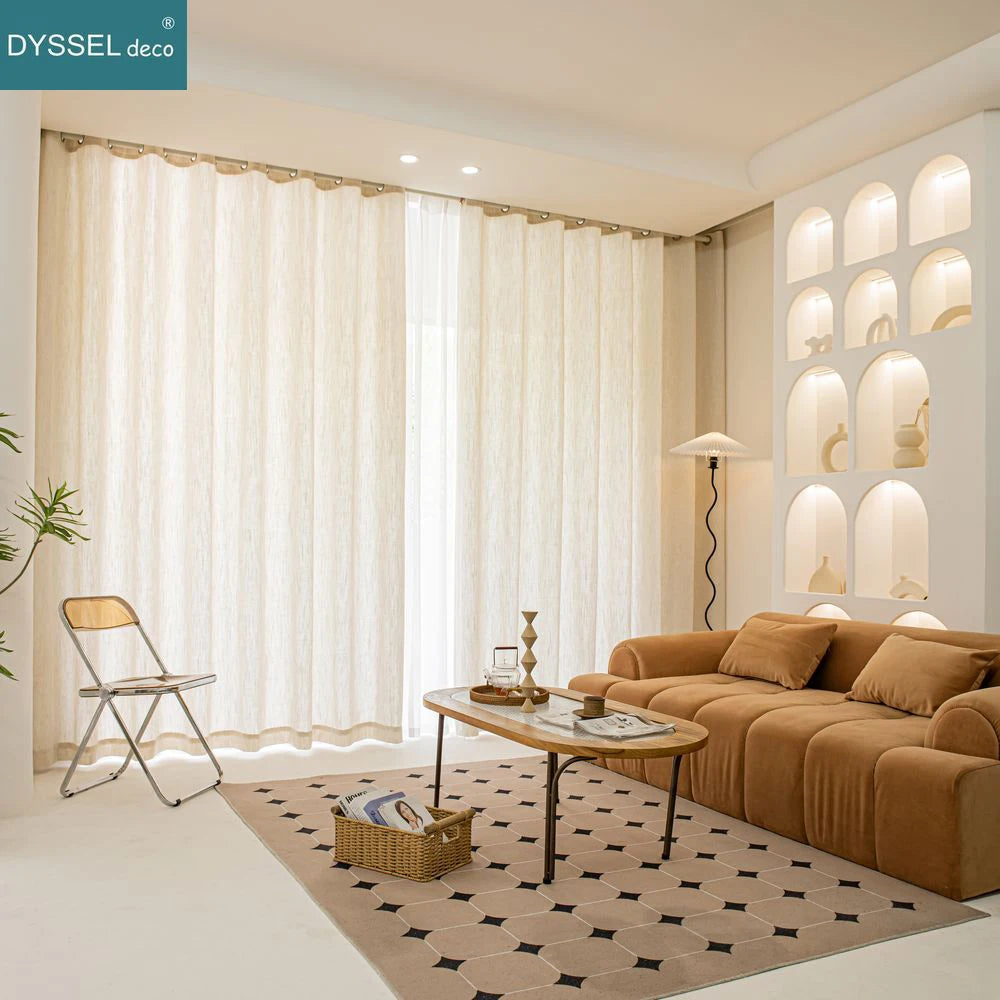 Voilage rideau style lin moderne pour salon chambre - vue 2 sur 7