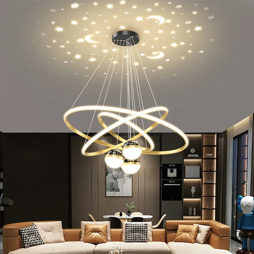 lustre led moderne ciel étoilé pour décoration intérieure - vue 5 sur 14