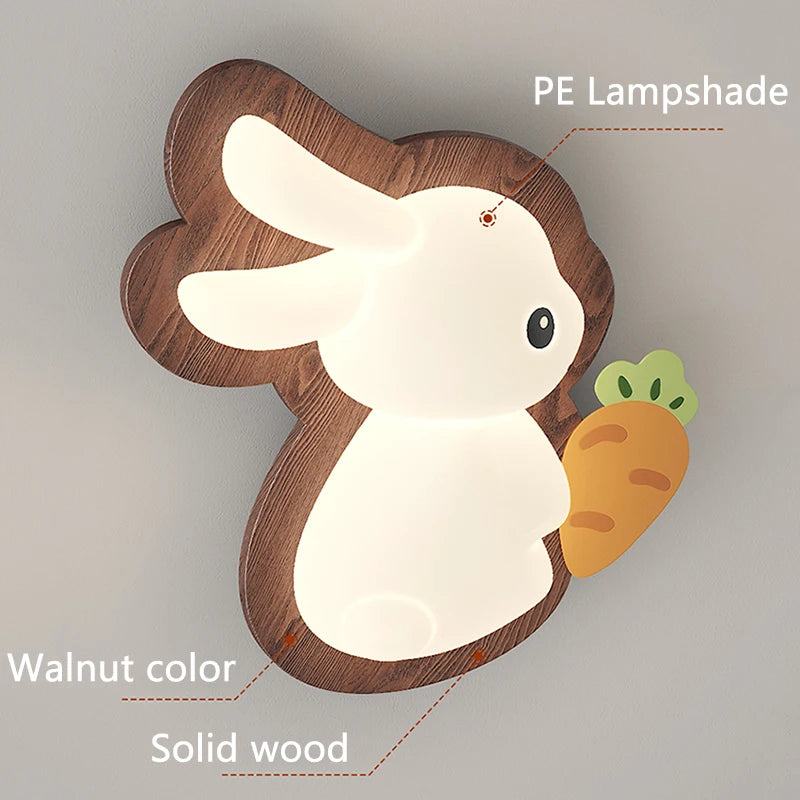 lampe de chevet wabi-sabi japonaise avec base en bois et lapin dessiné pour enfants - vue 7 sur 12