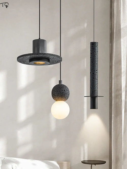 lampe suspendue moderne en pierre à trou noir idéale pour bar ou studio - vue 2 sur 9