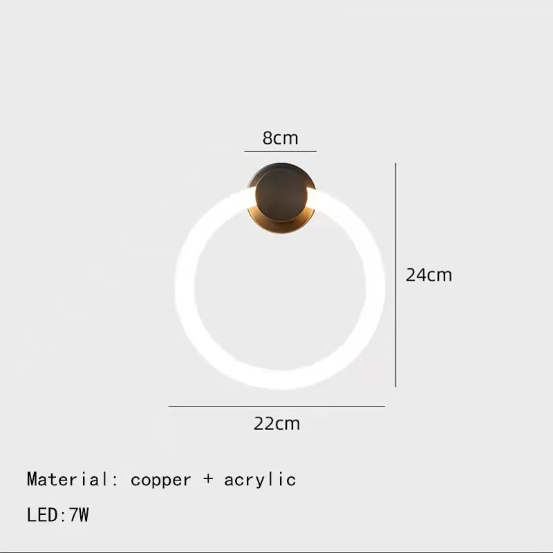 applique murale led moderne en laiton anneau acrylique 3 couleurs gradable - vue 9 sur 10
