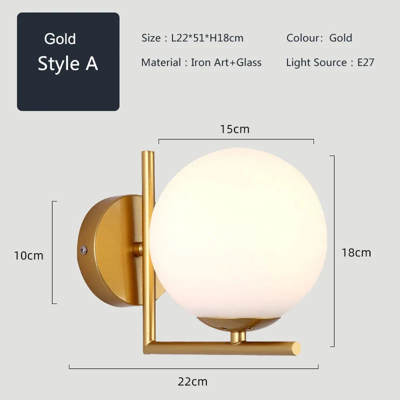 applique murale led moderne en fer avec abat-jour en verre - vue 7 sur 10