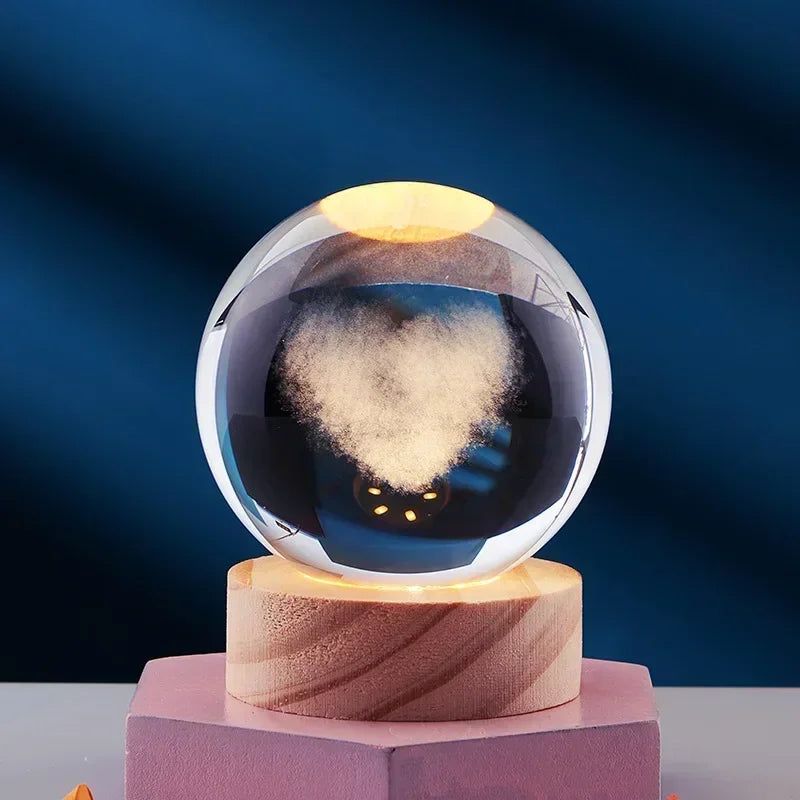 veilleuse 3D en cristal système solaire cadeau décoratif en bois - vue 5 sur 16