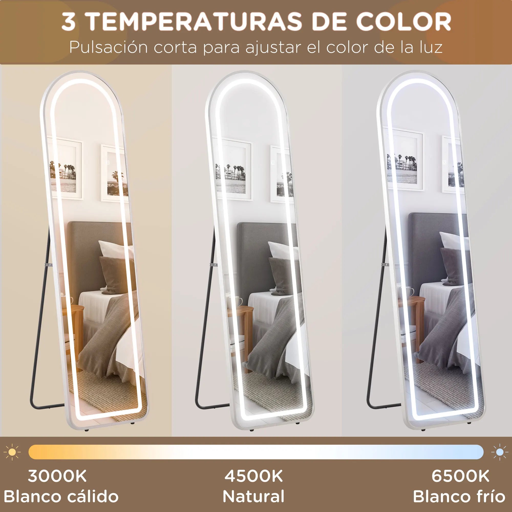 miroir intégral avec éclairage led cadre aluminium moderne - vue 8 sur 7