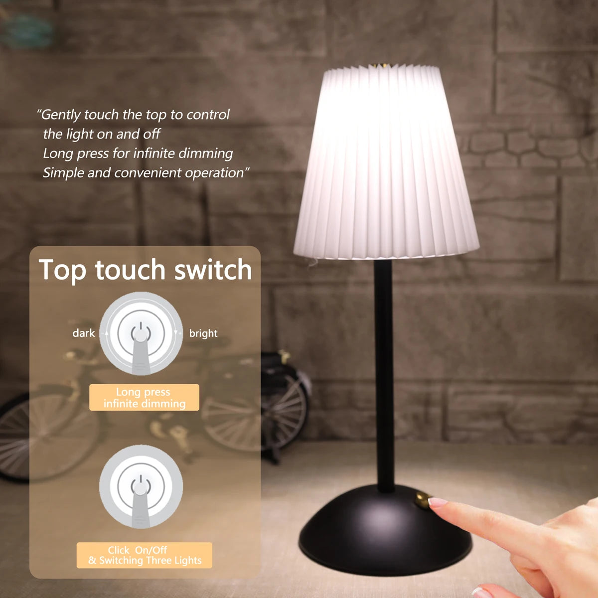LED Nordic pleated desk lamp charging touch adjustable night light, bedroom sleep light, bar coffee shop decorative light - vue 4 sur 9