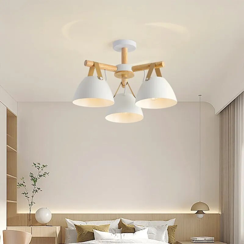 Plafonnier LED en bois avec ceinture en cuir - vue 7 sur 12