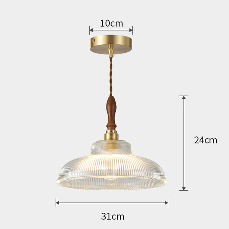 Suspension en verre pour salle à manger lustre d'îlot de cuisine moderne cuivre/bois Art Suspension lampe suspendue E27 Luminaire