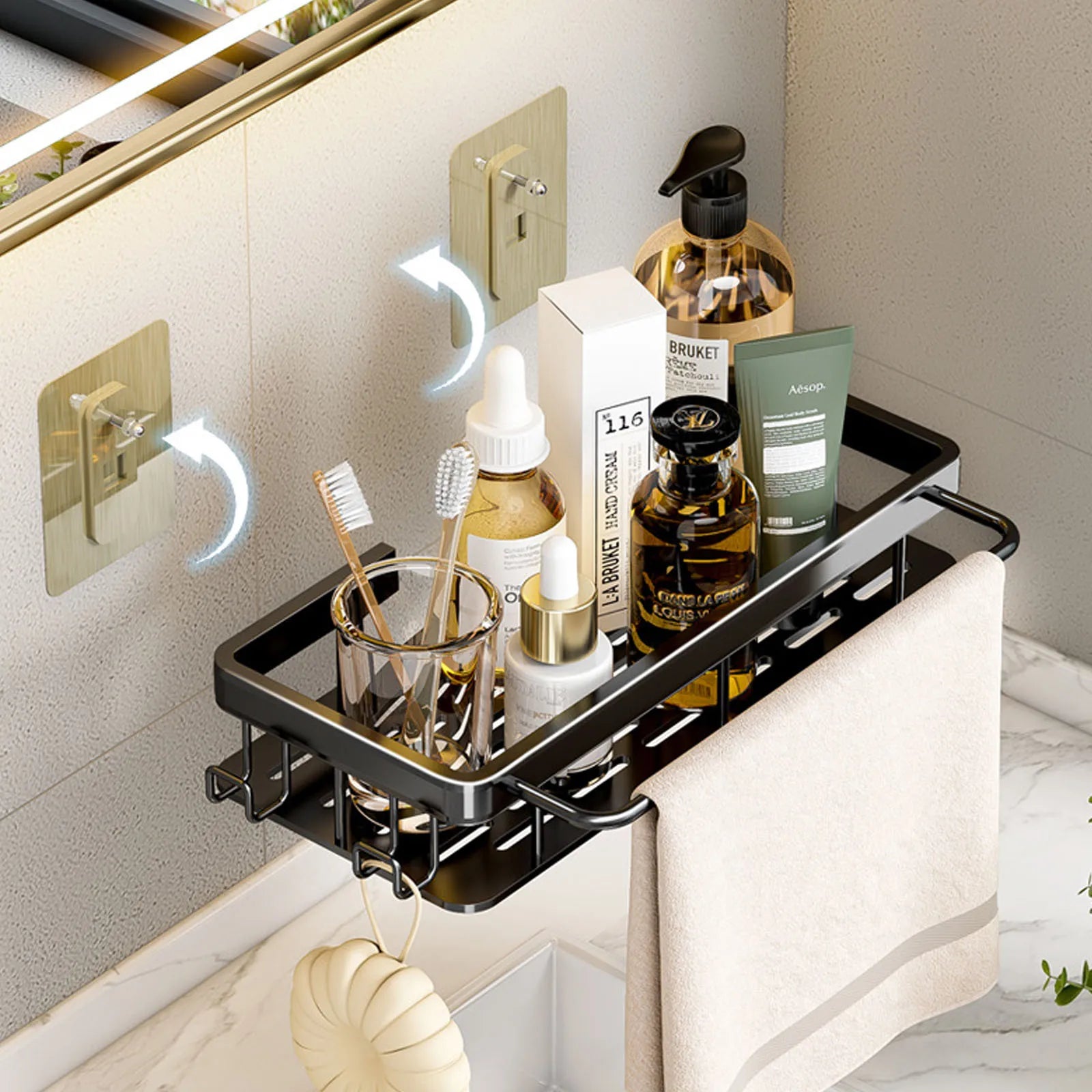 etagère murale sans perçage pour rangement de salle de bain et cuisine - vue 4 sur 30