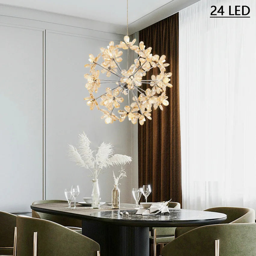 lustre moderne en cristal led pissenlit boule ronde suspension