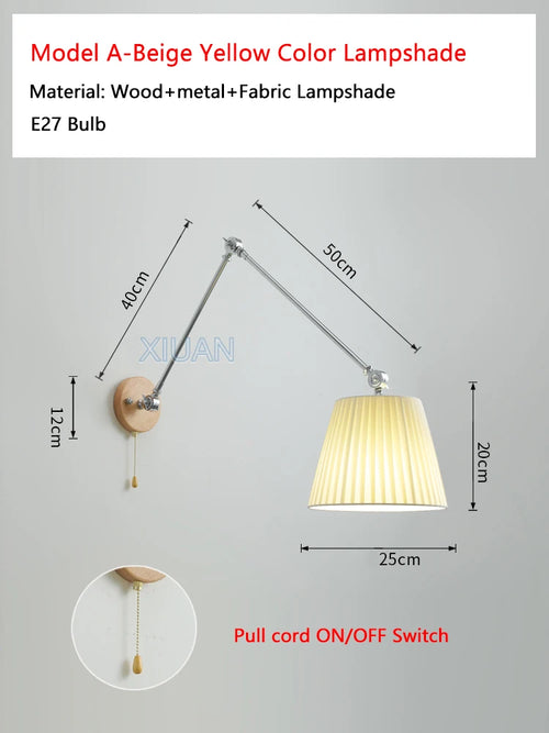 Nordic Shiftable Rocker Arm Wall Lamps Fabric Lampshade Dining Table Wall Light for Bedside Study Reading Lighting ON/OFF Switch - vue 15 sur 14