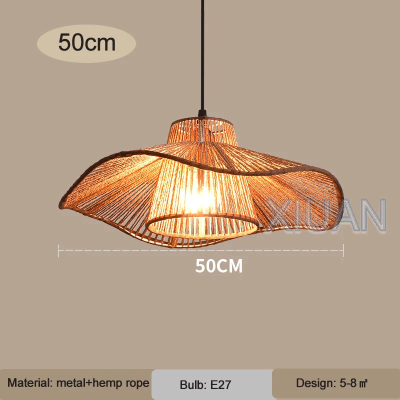 suspension vintage en corde de chanvre avec chapeau wabi-sabi japonais