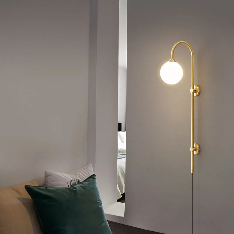 Nordic All Copper Wall Lamp, Bedroom Headboard, Creative Hotel Villa, No Wiring, with Plug, Living Room, Background Wall Lamp - vue 6 sur 7
