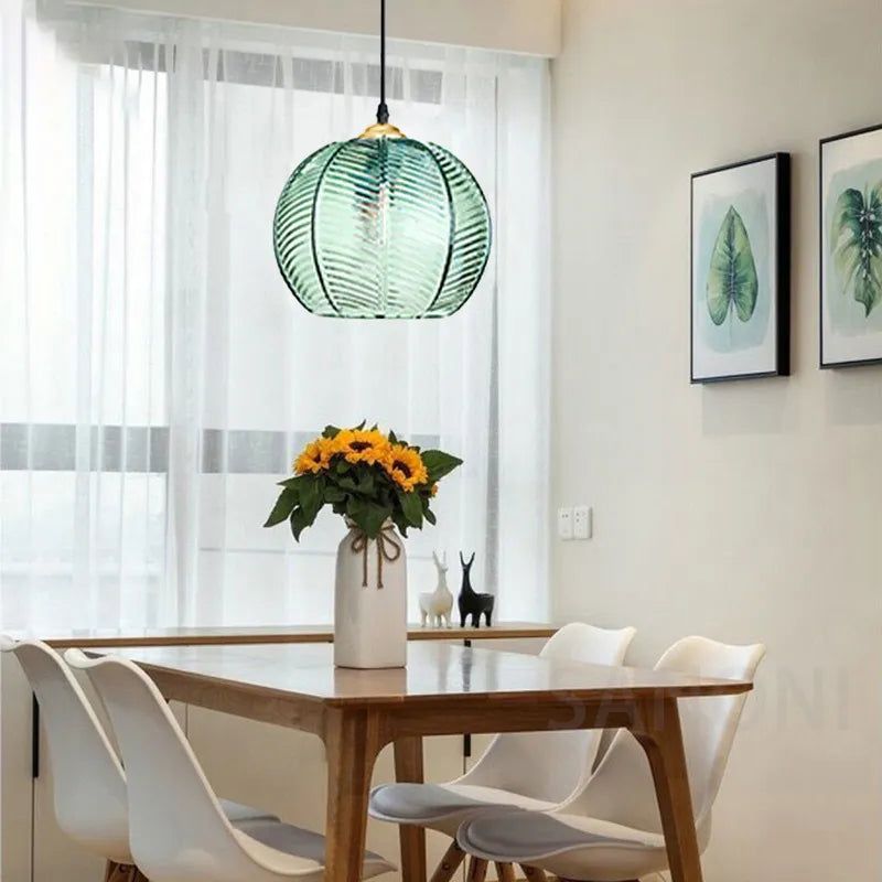 Lustre en verre rayé nordique lampe suspendue moderne pour salle à manger cuisine île chevet décor à la maison lampes de plafond suspendues