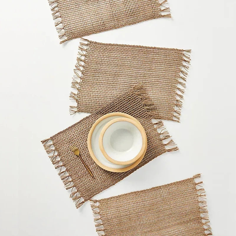 Chemin de table jute rustique avec pompons tresse - vue 7 sur 7