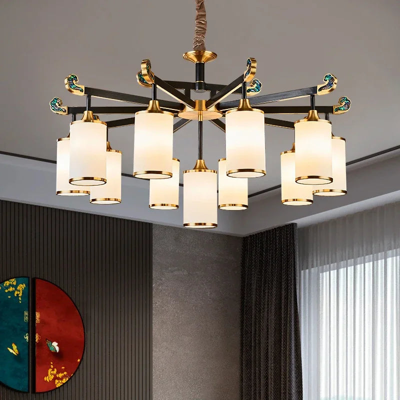 lustre en cuivre design style chinois pour éclairage moderne - vue 3 sur 12