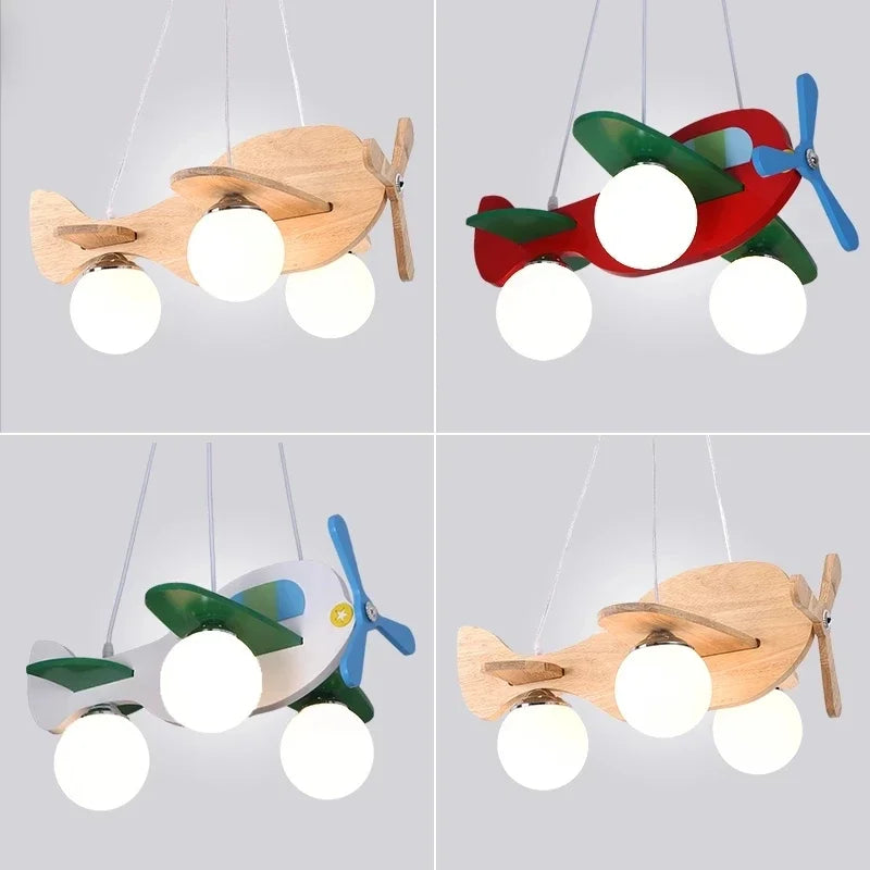 suspension lampe bois avion pour chambre d'enfant - vue 3 sur 6