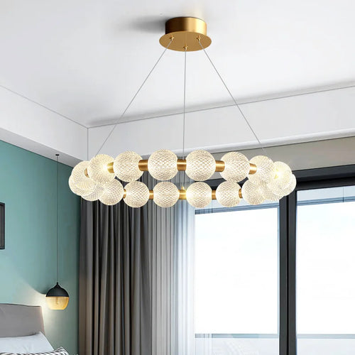 suspension led ronde en laiton cuivre et aluminium décorative