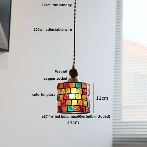 suspension en verre coloré avec fil de bois réglable moderne - vue 13 sur 25