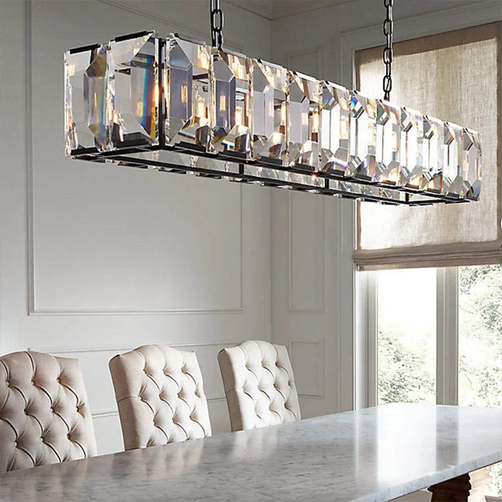 lustre moderne en cristal k9 suspension rectangulaire grande taille - vue 5 sur 15