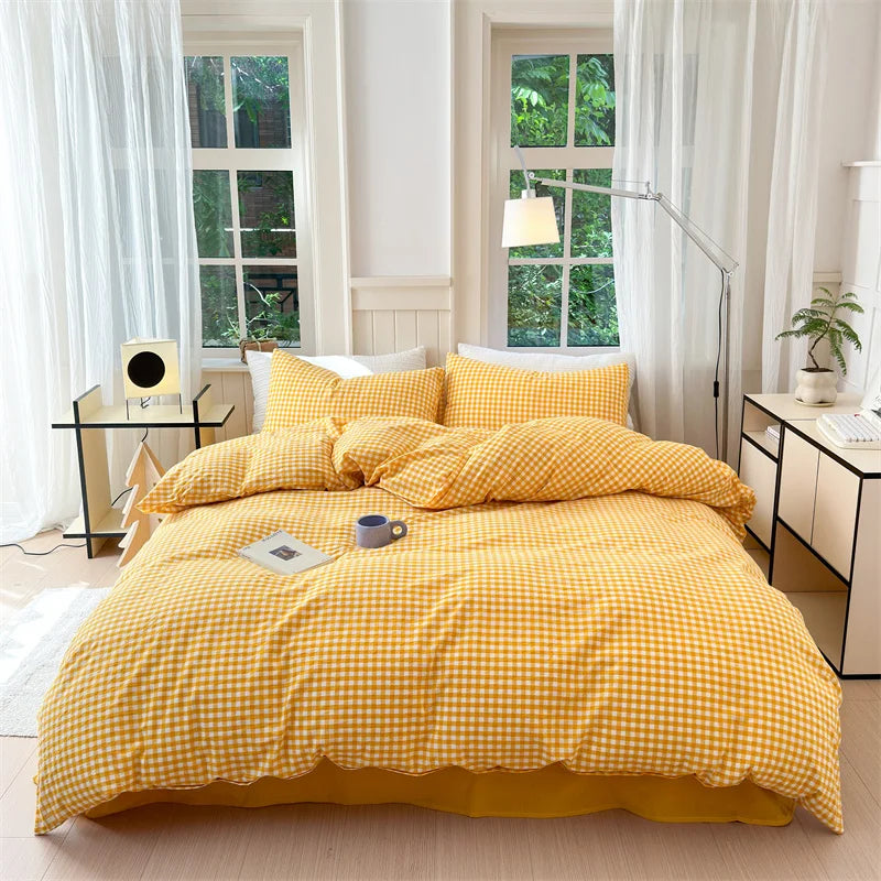 housse de couette en coton lavée à carreaux douce et confortable