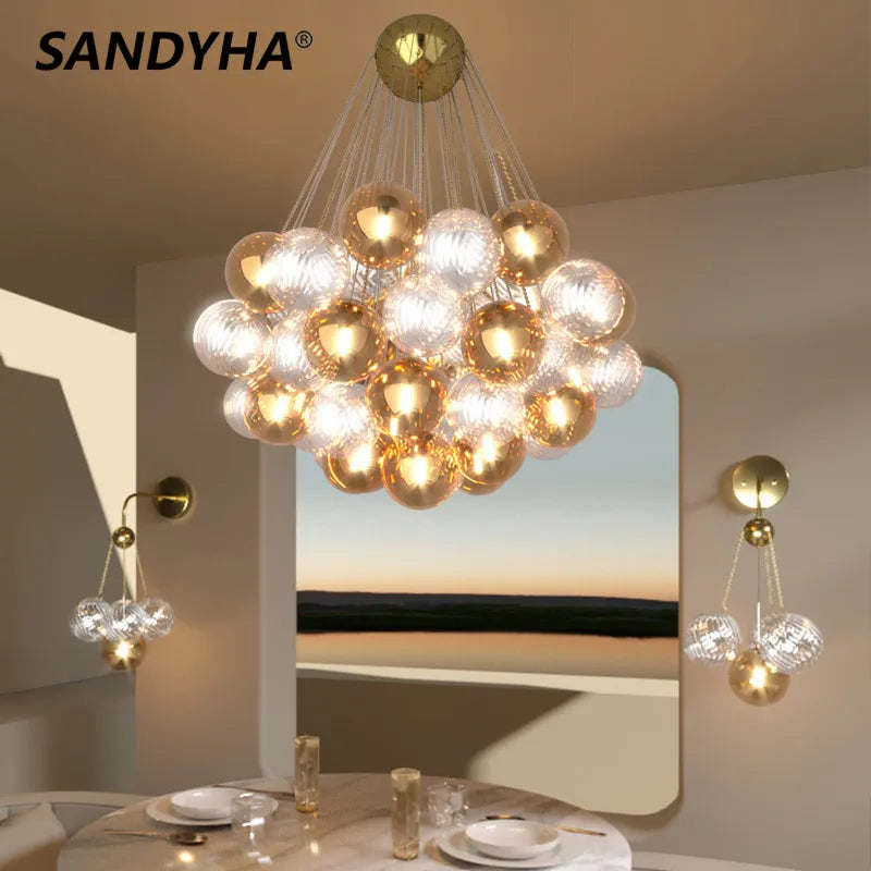 SANDYHA Lamparas modermas de techo Lampe de lustre boule de verre multicolore lumière LED ferronnerie Art lampara pour chambre salle à manger