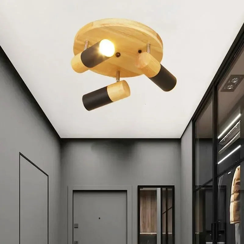 plafonnier led rotatif multi-têtes en bois design nordique