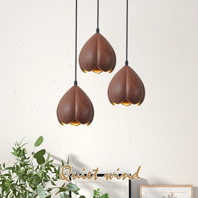 lustre en bois de noyer fait à la main décoration moderne nordique - vue 5 sur 11