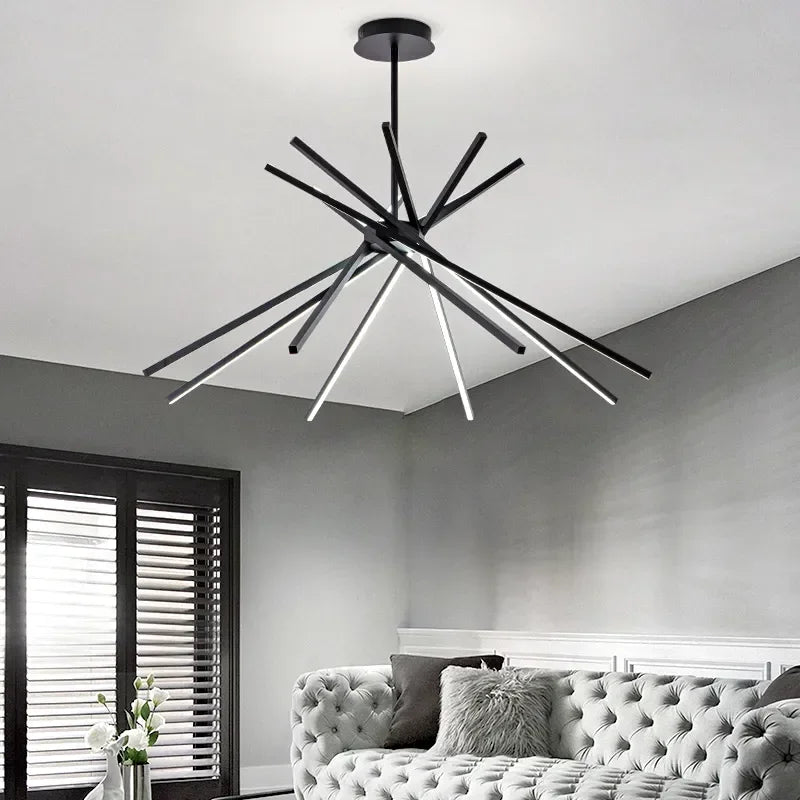 Nordique minimaliste Led longues lampes suspendues noir blanc en aluminium salon décoration lustres Hall lampes suspendues Luminaire