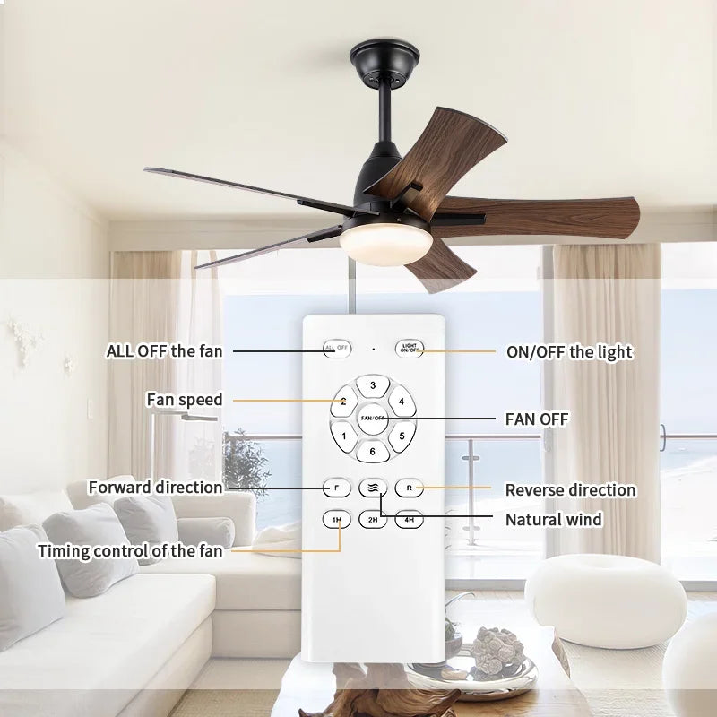 ventilateur de plafond moderne en bois avec télécommande et lumière - vue 6 sur 8