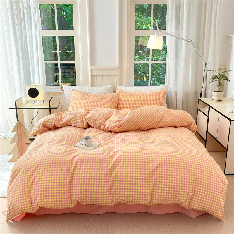 housse de couette en coton lavée à carreaux douce et confortable