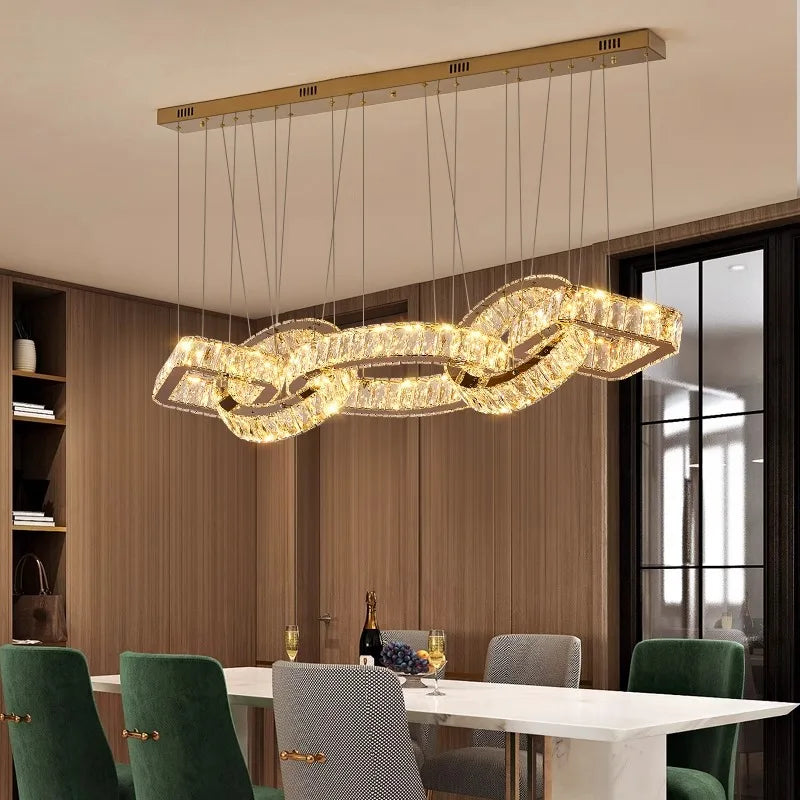 Lustre design cristal doré moderne pour salle à manger éclairage intérieur