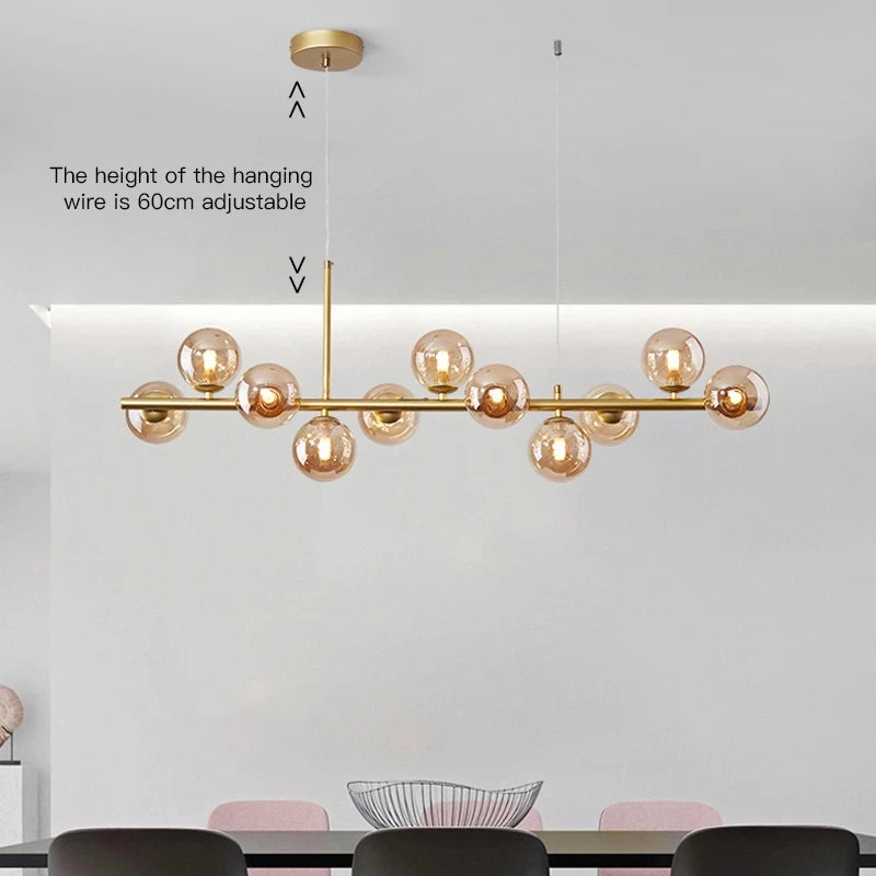 Nordique moderne suspension LED or lumière boule de verre 11 têtes lampe suspendue pour cuisine salon salle à manger Suspension Luminaire Design