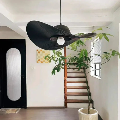 lustre en chapeau de paille nordique pour décoration intérieure - vue 3 sur 8