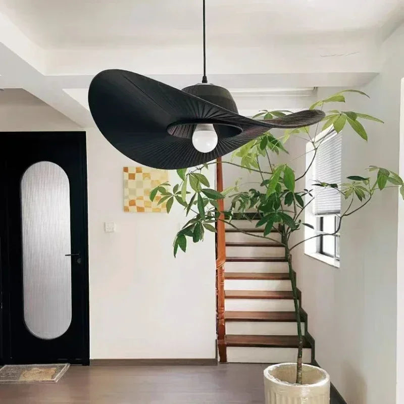 lustre en chapeau de paille nordique pour décoration intérieure - vue 3 sur 8