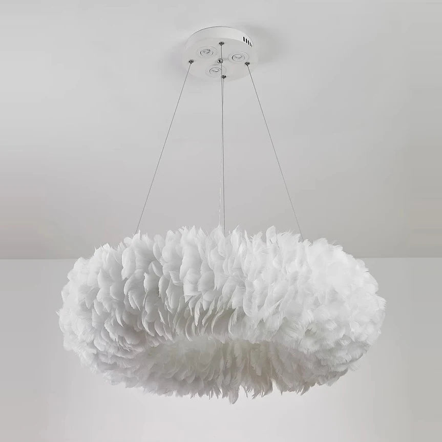 lustre à led nordique avec suspension en plumes - vue 6 sur 8