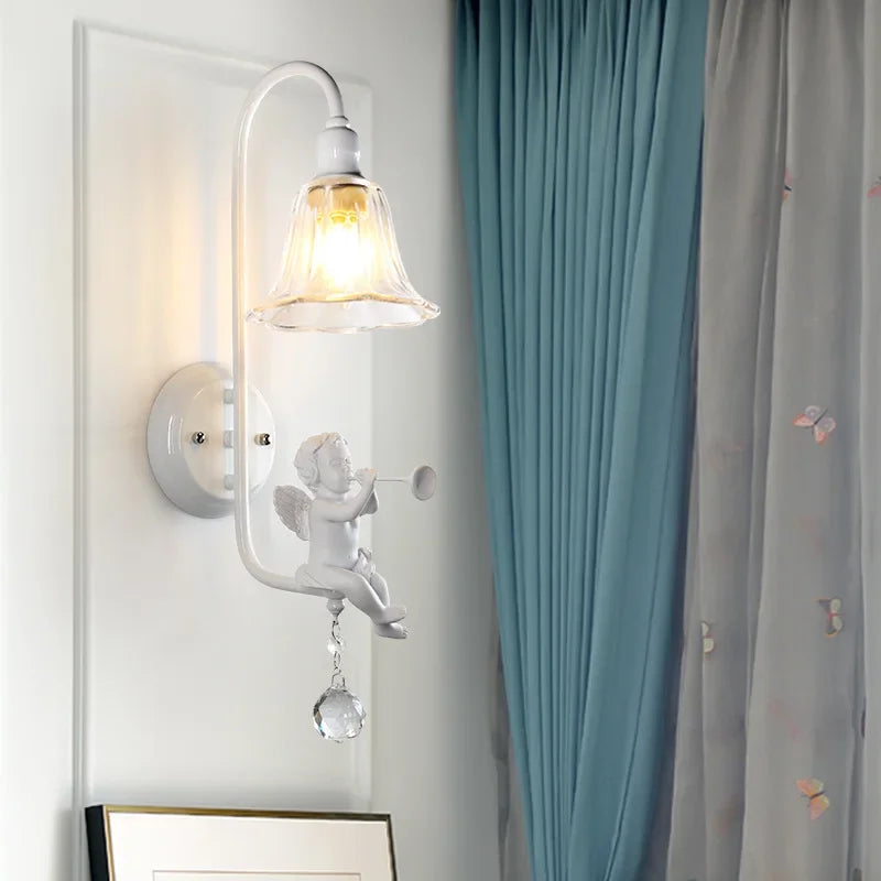 applique murale moderne minimaliste ange en résine avec led cristal - vue 4 sur 6