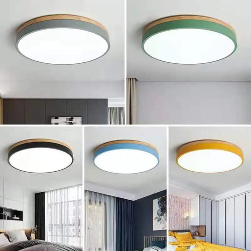 Rond 7 couleurs nordique LED plafonniers pour salon chambre plafonniers en bois 3 lumières couleur réglable couloir balcon