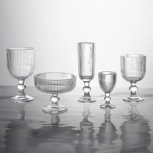 Ensemble verres vin rayés tige courte large ouverture