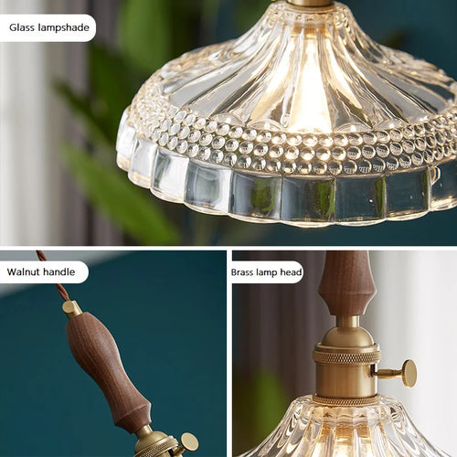 suspension luminaire nordique en bois verre et laiton rustique moderne - vue 5 sur 22