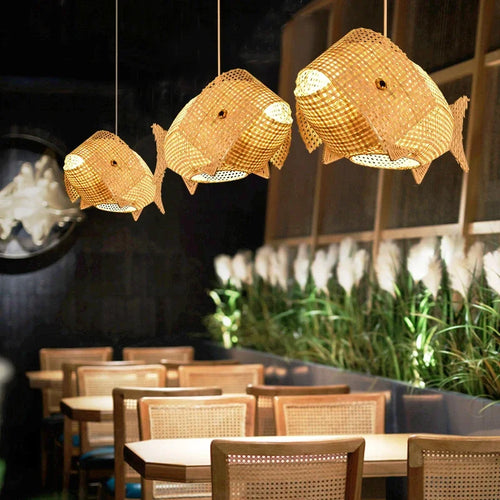Nordique moderne suspension lumières créatif poisson Art bambou luminaire LED salon décor lampes suspendues cuisine Restaurant lumière - vue 3 sur 9