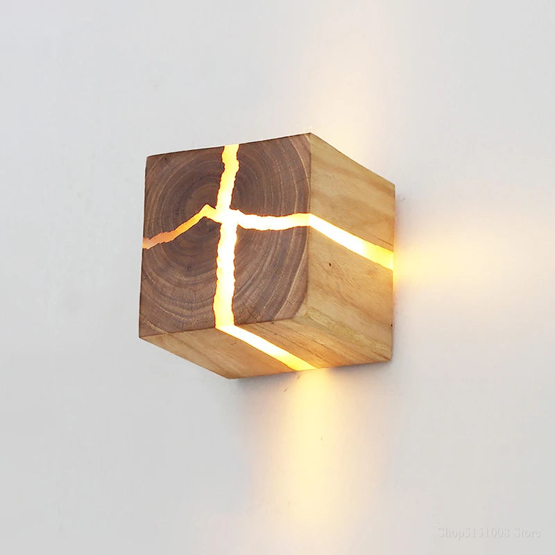 applique murale cube créatif en résine bois massif led fait main