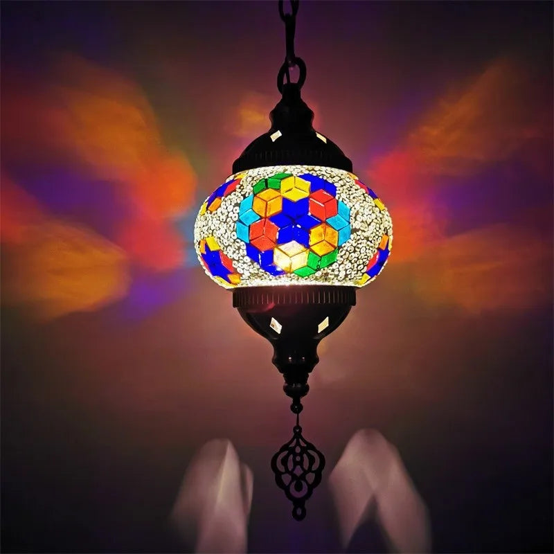 suspension en verre teinté style méditerranéen éclairage bohème romantique - vue 9 sur 16