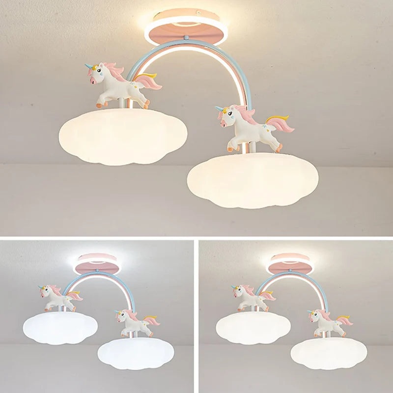 lustre licorne dessin animé avec télécommande lumière spectre complet - vue 3 sur 8