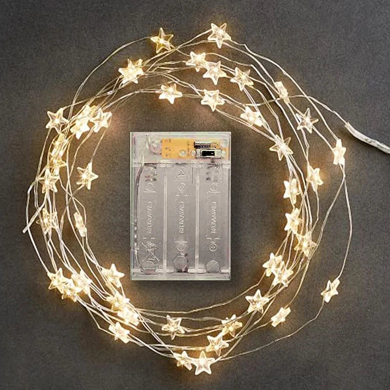 guirlande lumineuse led étoile fil cuivre pour décorations de fête