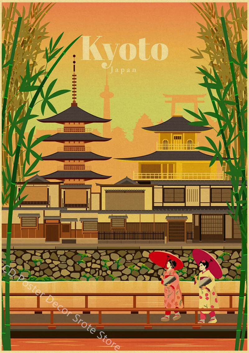 affiche rétro des villes du monde architecture vintage décoration murale