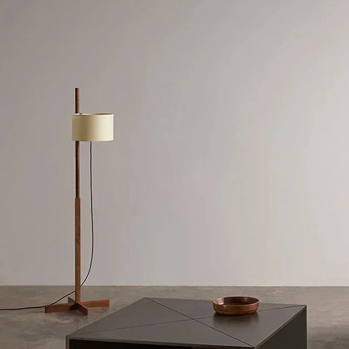 lampe de sol en bois massif abat-jour tissu nordique décoration intérieure - vue 6 sur 7