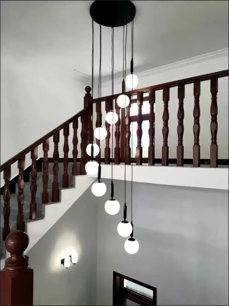 Lustre d'escalier lumière de luxe Loft Duplex bâtiment escalier creux rotatif lampe en cristal Super longue lumière d'escalier