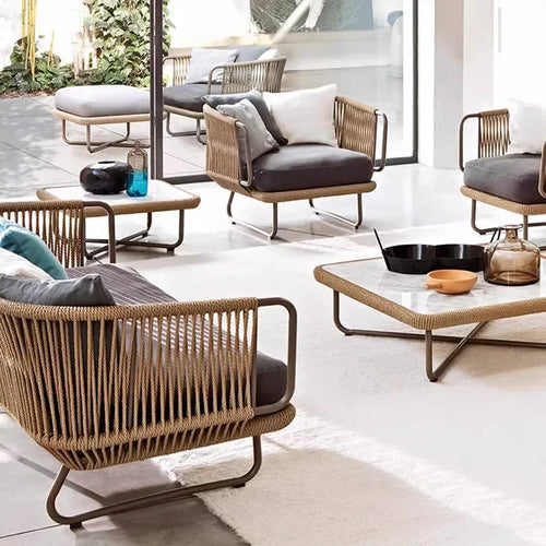 ensembles de meubles de jardin naturels avec coussins luxueux