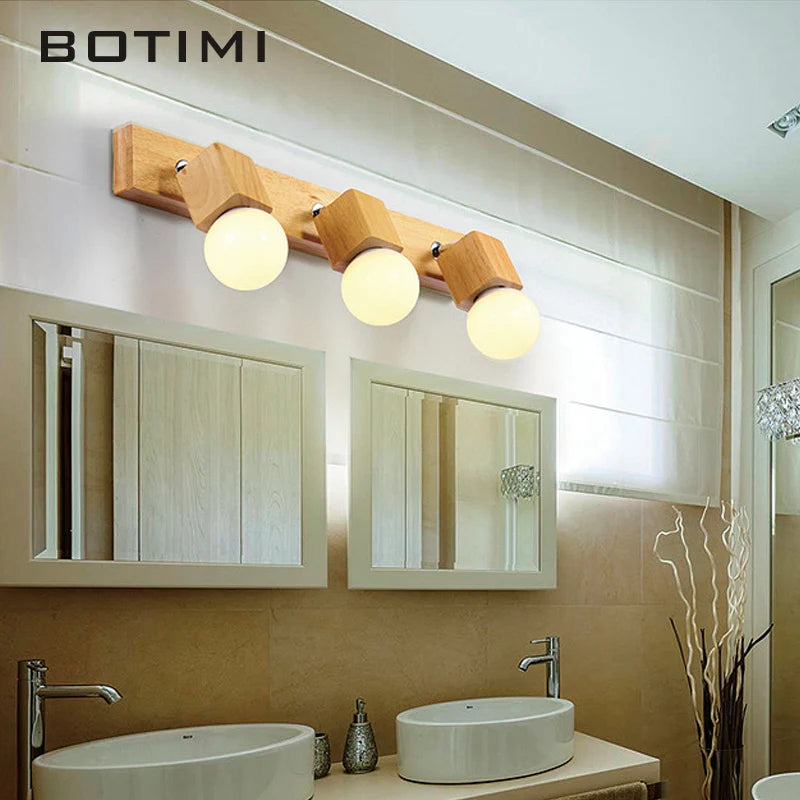 botimi triple applique miroir bois base nordique ajuster hôtel lumières murale