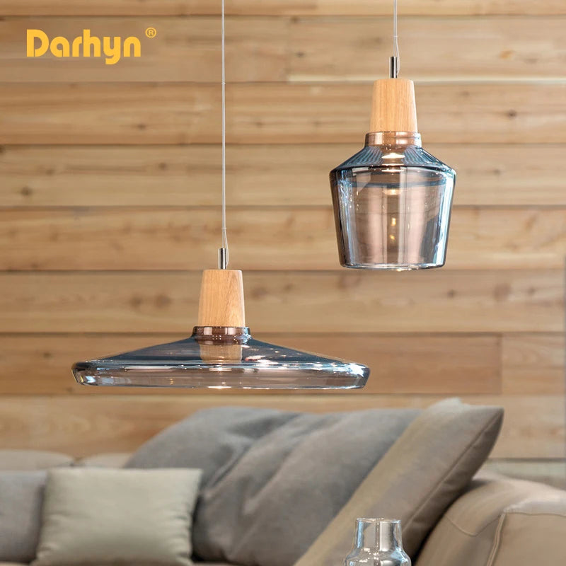 lampes suspendues bois verre style nordique industriel